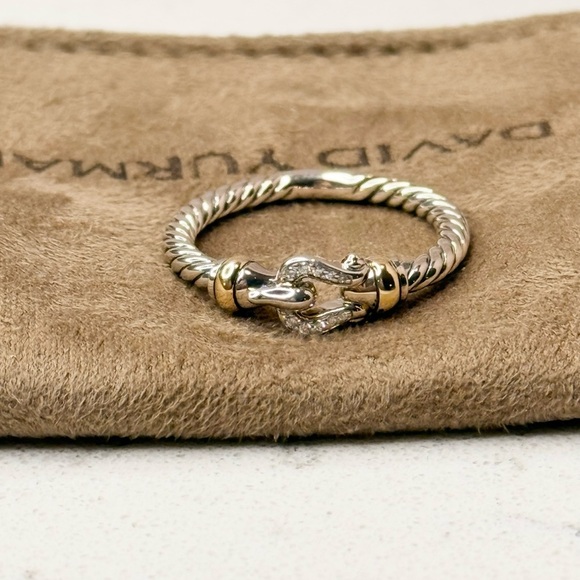 David Yurman Jewelry - David Yurman Two-Tone Petite Diamond Buckle Ring size 8 1/2